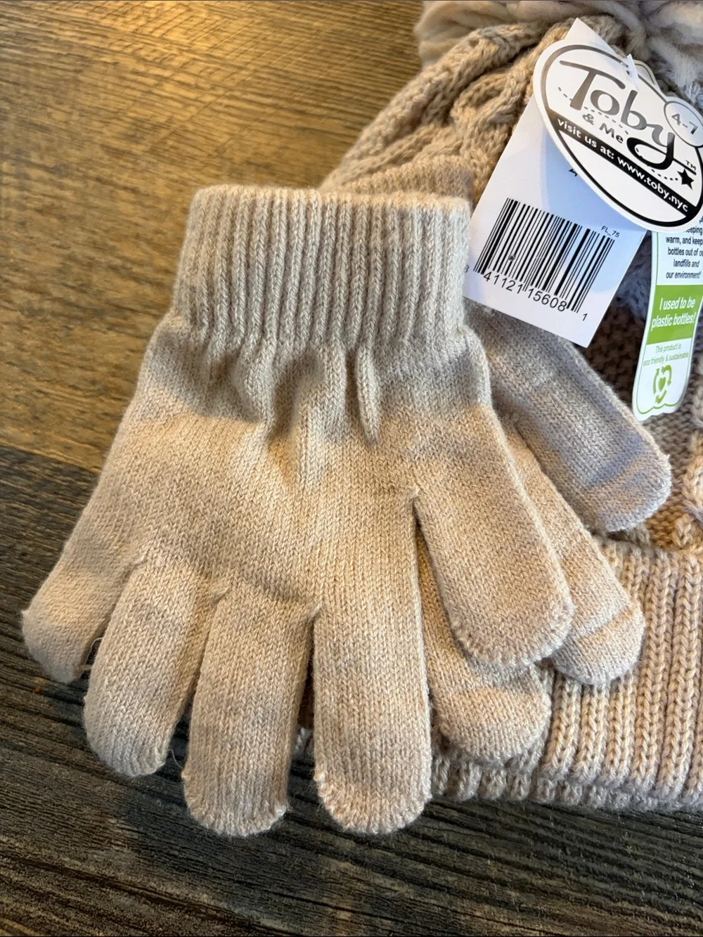 & Co Kids Pom Pom Beanie and Gloves Set - Cream